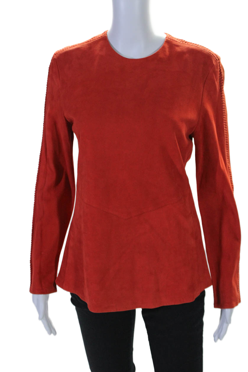 In Transit 2 Damen Rundhals Langarm Leder Tunika Bluse Rot