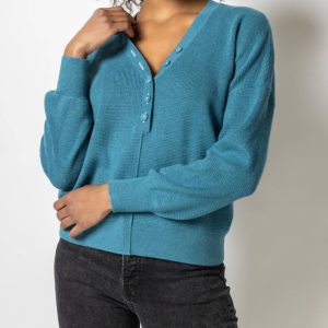 Easy Button Henley Pullover in baltic blau
