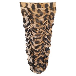 Ganni Geraffter Midi Mesh Rock mit Leopardenmuster aus braunem Polyester