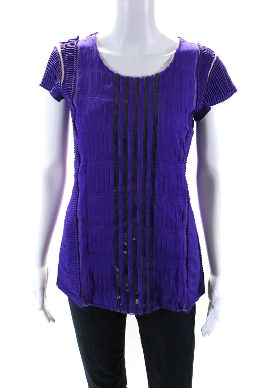 Bottega Veneta Damen Rundhals Kappe Ärmel Plissee Bluse Lila