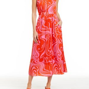 Amber Midi Kleid in heißem Rosa