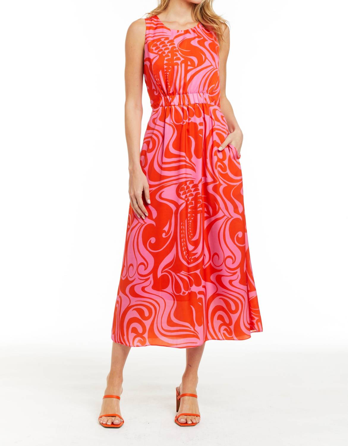 Amber Midi Kleid in heißem Rosa