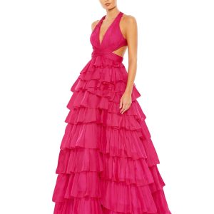Chiffon geschichtet ausgeschnittenes Ballkleid
