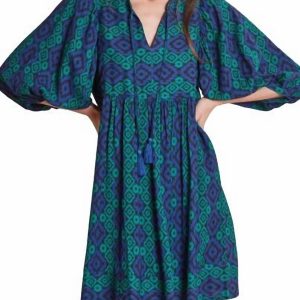 Janet Crepe Tapestry Kleid in blau multi