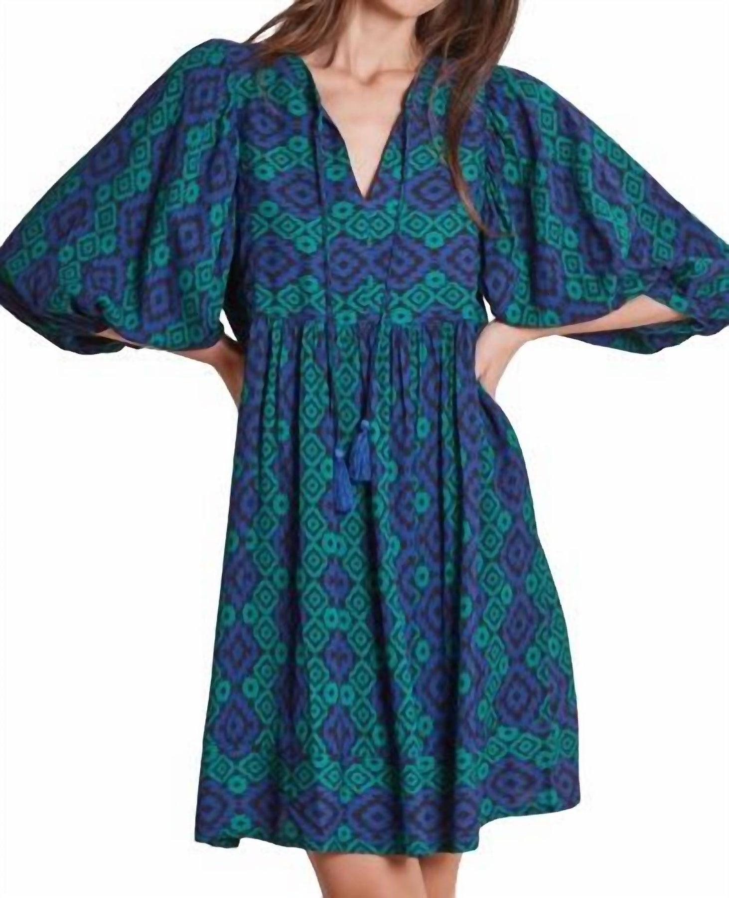 Janet Crepe Kleid in Blau Mehrfarbig