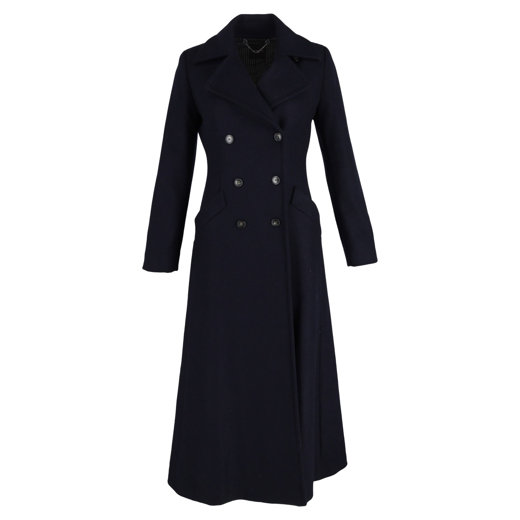 Max Mara Zweireihiger Flare Mantel aus dunkelblauer Wolle