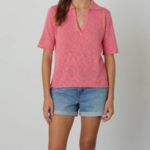 Velvet Leinen Polo Torie Top in Rose