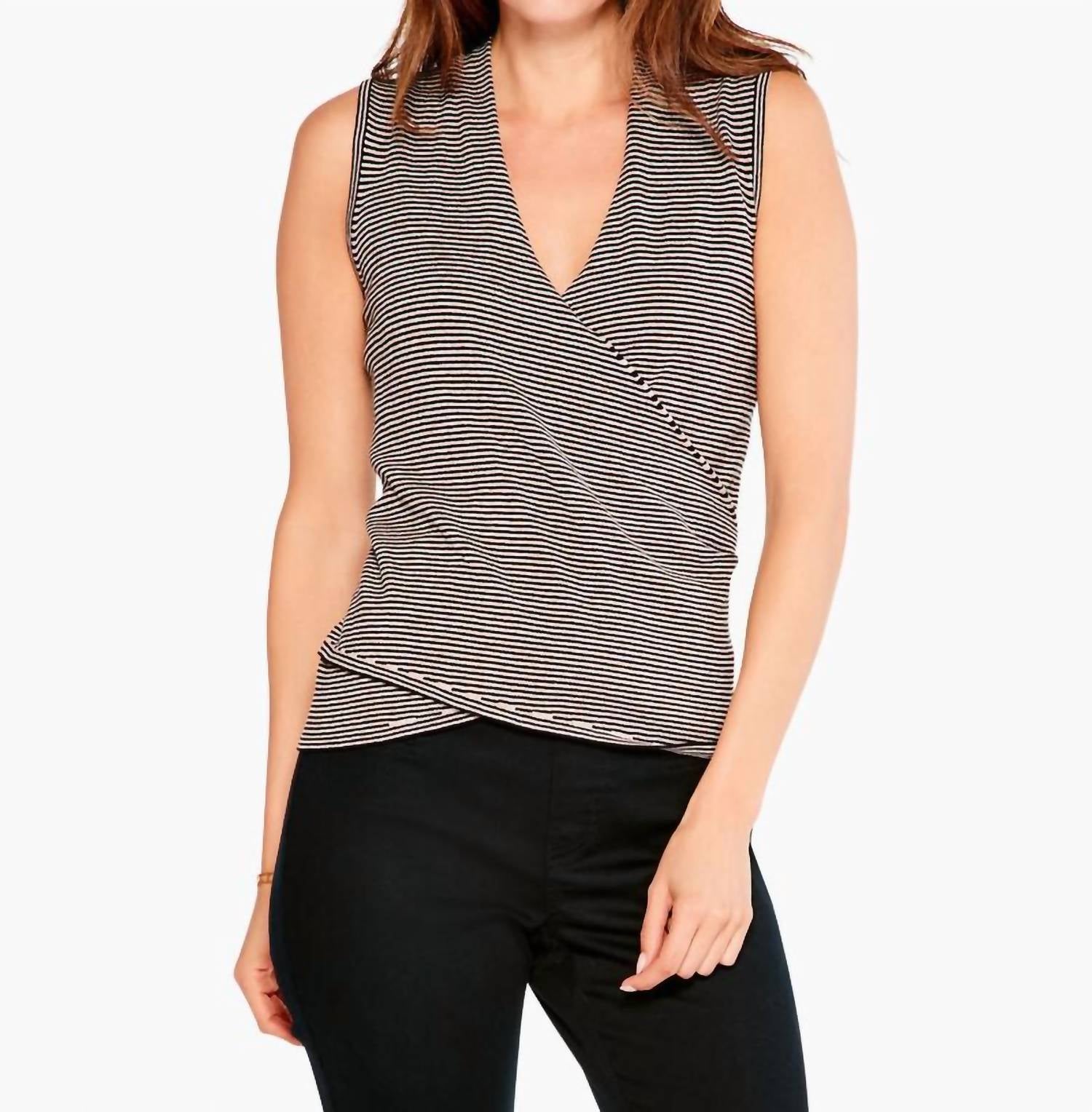 Gestreifter Vital Wrap Top in Schwarz Mehrfarbig