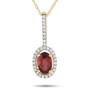 LB Exclusive 14K Gelbgold 0.09ct Diamant und Granat Anhänger Halskette - – PD4 / 16077YGA