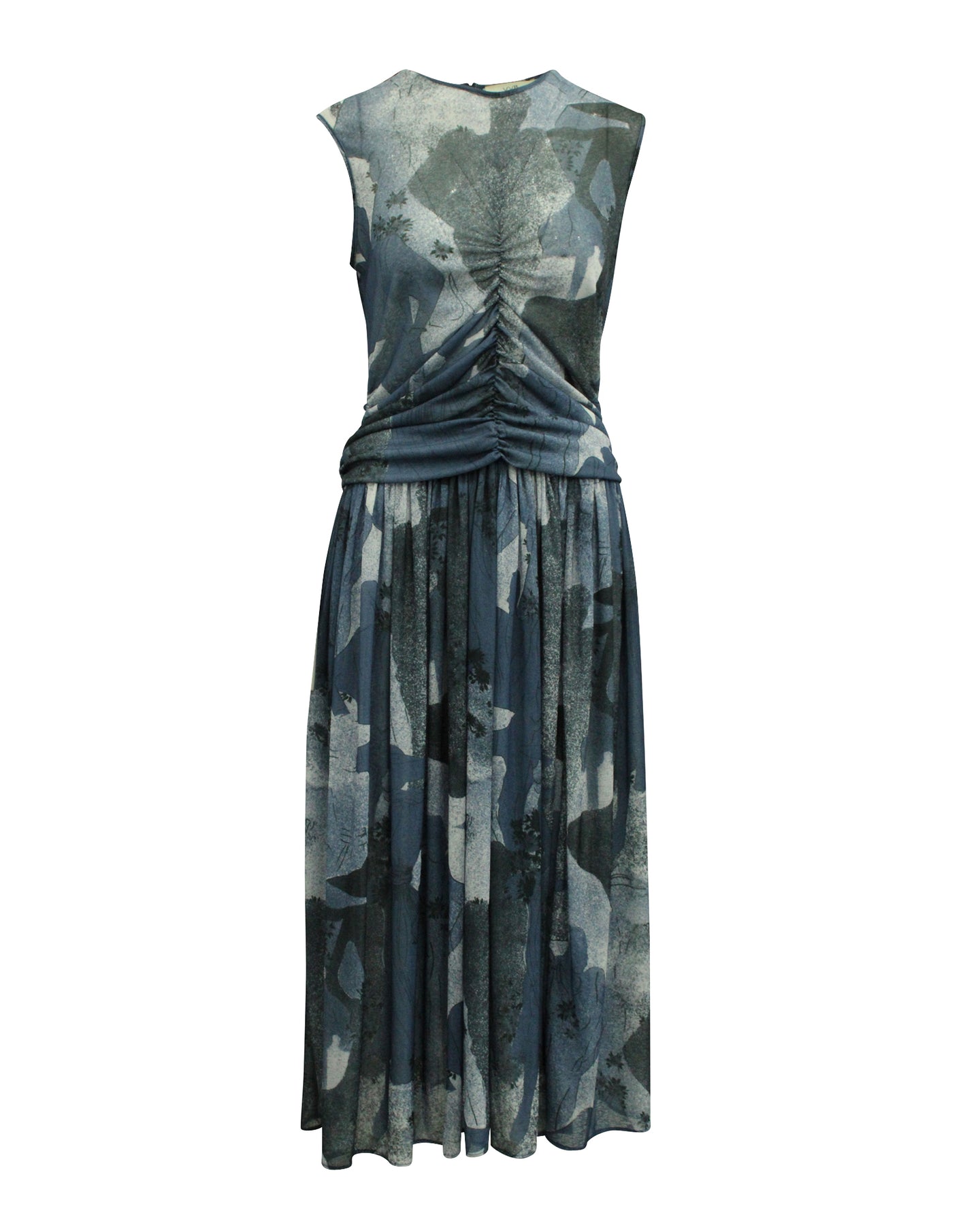 Victoria Beckham Midikleid mit Rüschen vorne aus blauem Polyester