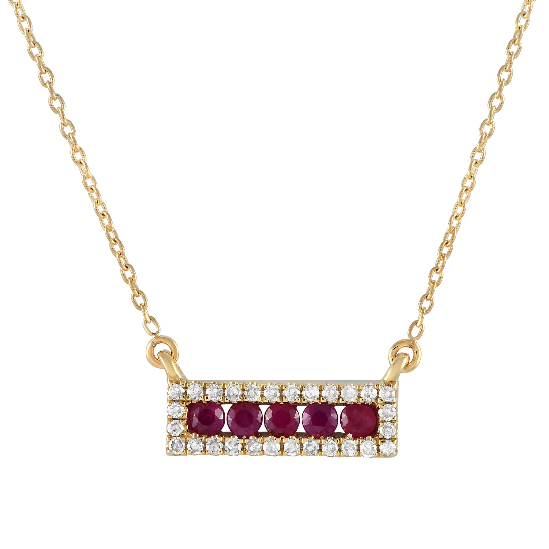 LB Exclusive 14K Gelbgold 0.15ct Diamant und Rubin Anhänger Halskette NK4 14783YRU