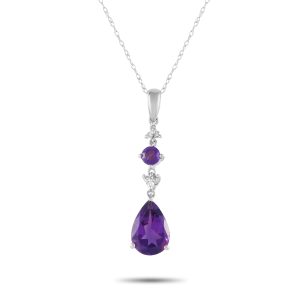 LB Exclusive 14K Weißgold 0,05ct Diamant und Amethyst Anhänger Halskette - – PD4 / 16247WAM