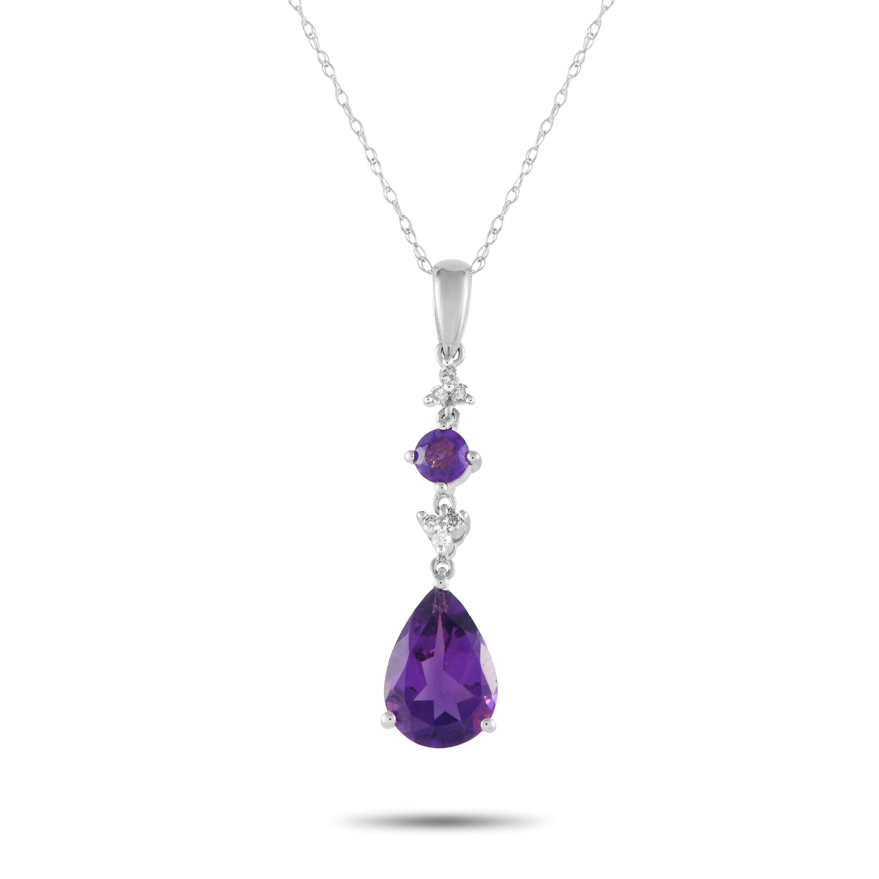 LB Exclusive 14K Weißgold 0.05ct Diamant und Amethyst Anhänger Halskette PD4 16247WAM
