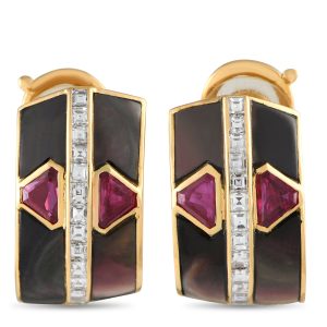 Piaget 18K Gelbgold 0.85ct Diamant, Rubin und Mutter von Perle Clip-on Ohrringe -120523 – VC12