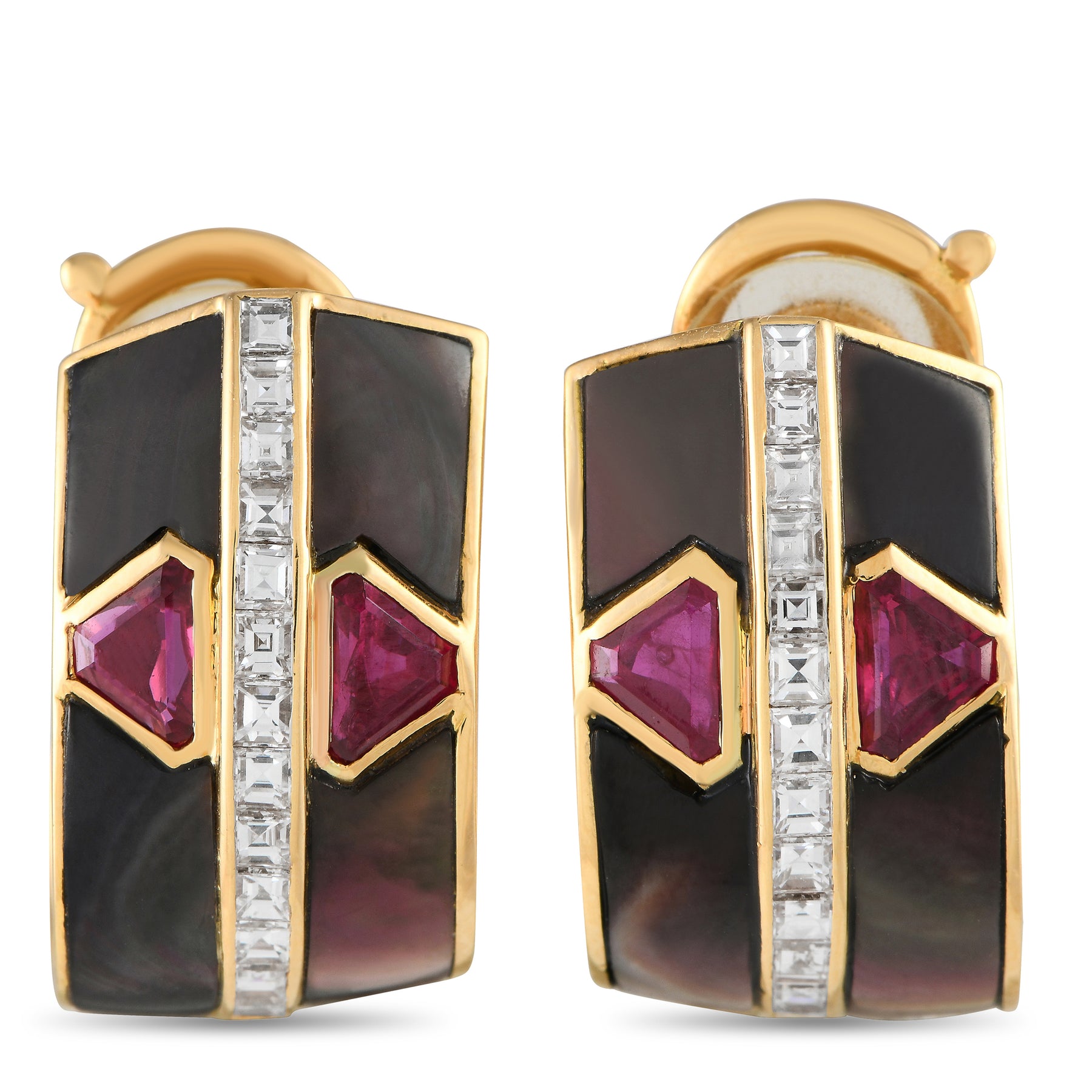 Piaget 18K Gelbgold 0.85ct Diamant, Rubin und Mother Von Perle Clip-On Ohrringe VC12 -120523