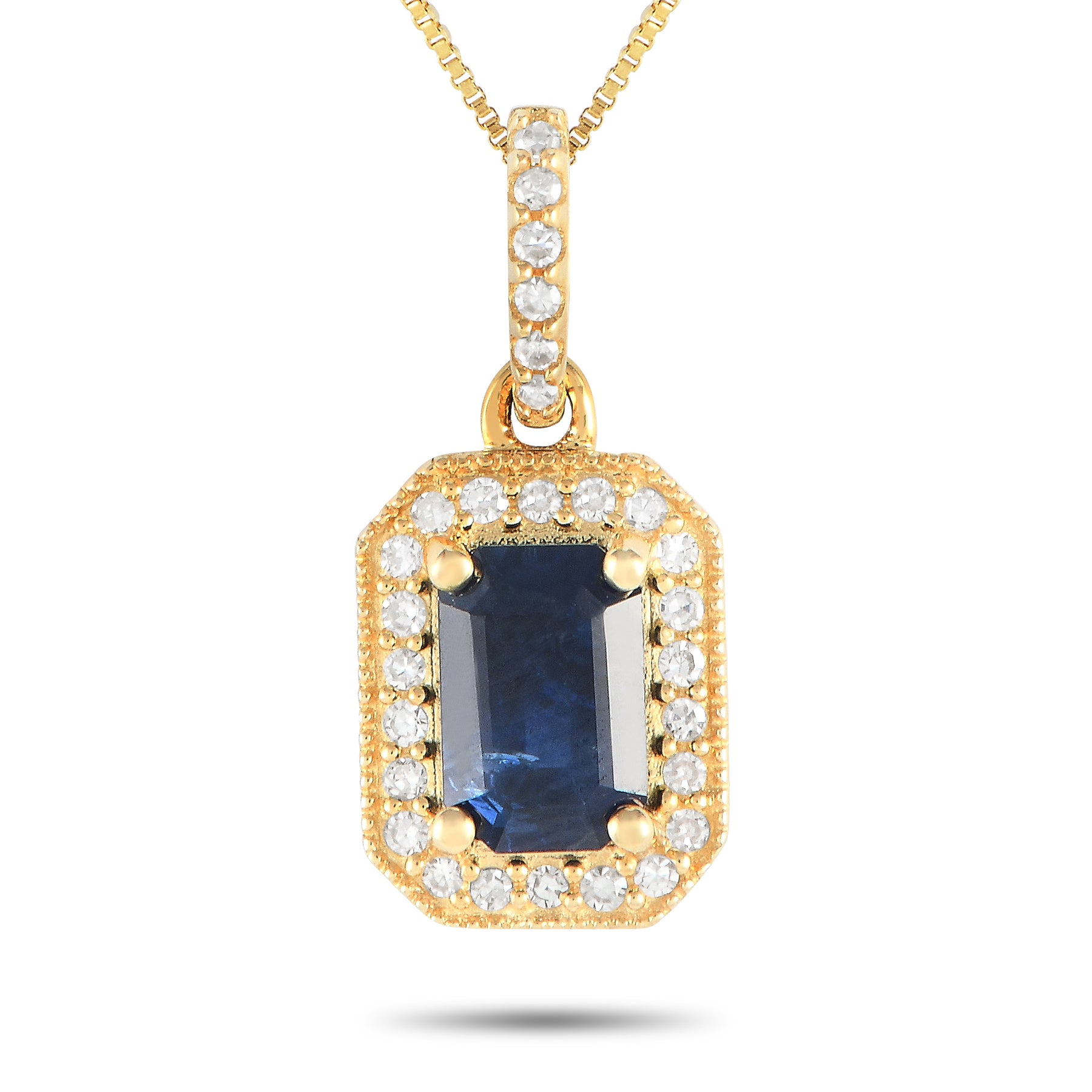LB Exclusive 14K Gelbgold 0,10ct Diamant und Saphir Anhänger Halskette PD4 16050YSA