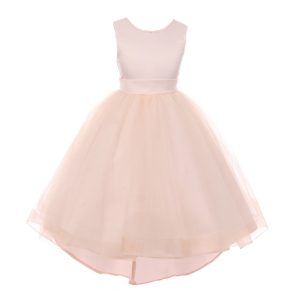 RainKids Blumenmädchenkleid für kleine Mädchen in Altrosa mit Perlenmuster, High-Low-Satin-Tüll, Größe 2–6