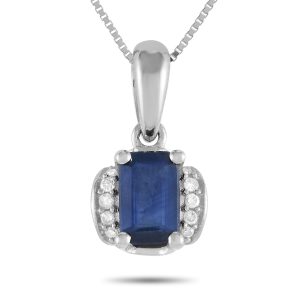 LB Exclusive 14K Weißgold 0.03ct Diamant und Saphir Anhänger Halskette - – PD4 / 16049WSA