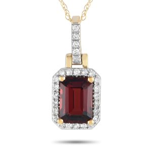 LB Exclusive 14K Gelbgold 0,12ct Diamant und Granat Anhänger Halskette - – PD4 / 15501YGA