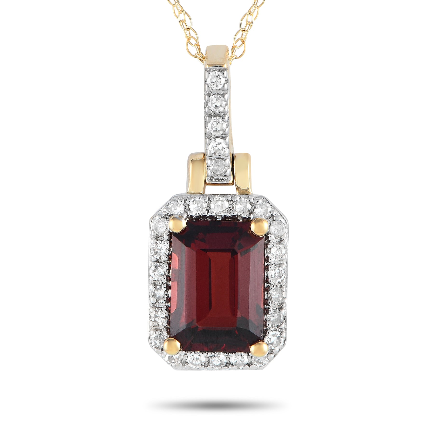 LB Exclusive 14K Gelbgold 0.12ct Diamant und Granat Anhänger Halskette PD4 15501YGA