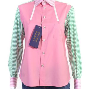 Shiro Sakai Damen gestreift Standard Knopf unten Hemd rosa Baumwolle 7833268060220