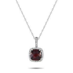 LB Exclusive 14K Weißgold 0.09ct Diamant und Granat Anhänger Halskette - – PD4 / 16269WGA