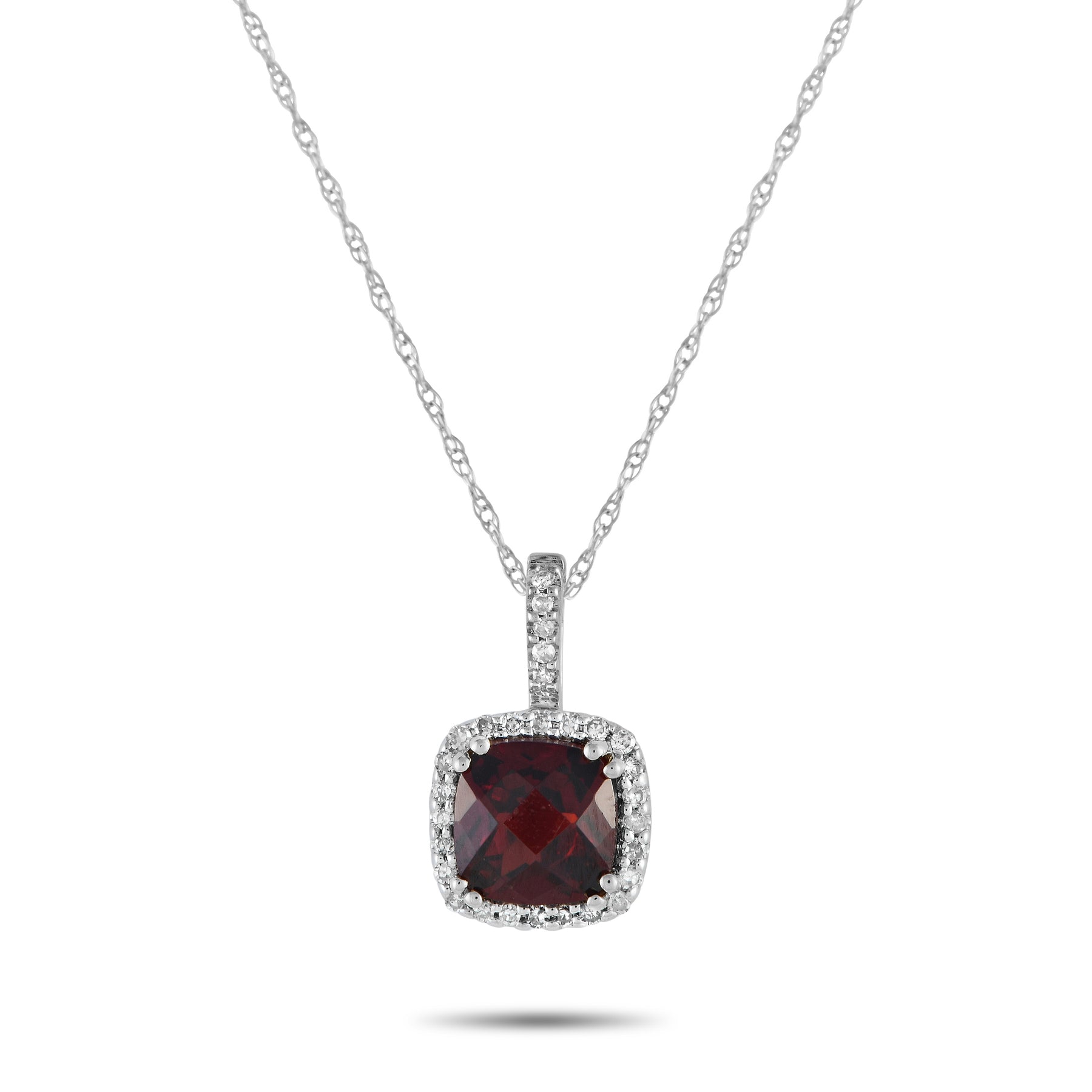 LB Exclusive 14K Weißgold 0.09ct Diamant und Granat Anhänger Halskette PD4 16269WGA