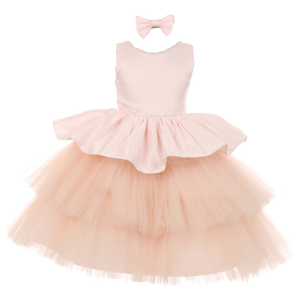 RainKids Baby Mädchen Altrosa Strass Satin Tüll Party Blumenmädchen Kleid 6-24M