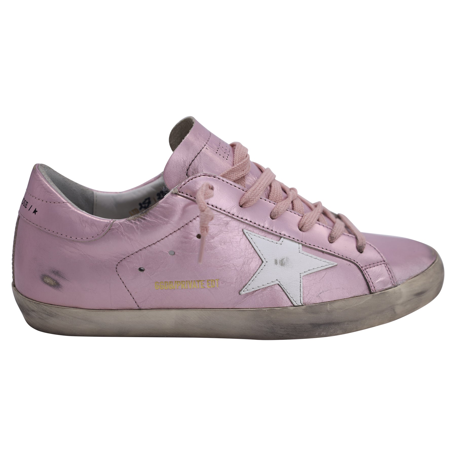 Golden Goose Super-Star Low-Top Sneaker aus metallischem rosa Leder