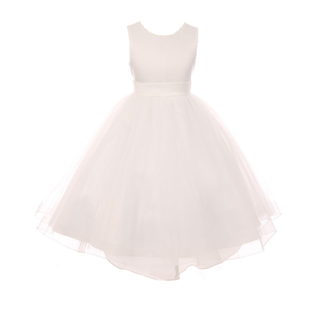 RainKids Kleine Mädchen Elfenbein Perle Hi-Low Satin Tüll Blumenmädchen Kleid 2-6