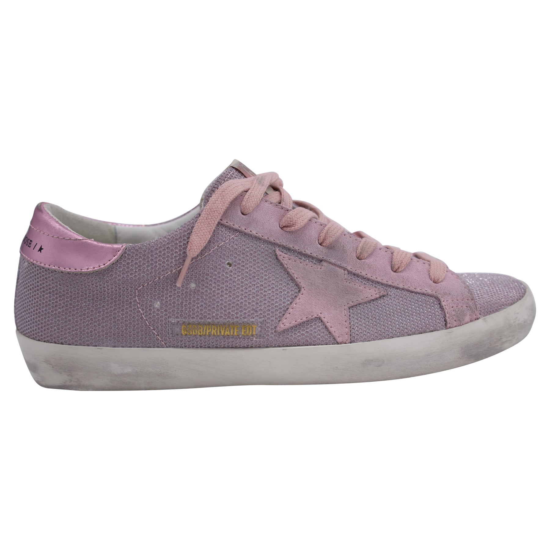 Golden Goose Niedrige Sneaker aus rosa Leder mit Super-Star-Mesh-Detail