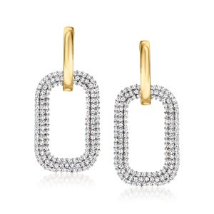 Ross-Simons Weiße Topaz Papier Clip Link Creole Drop Ohrringe in 18kt Gold über Sterling