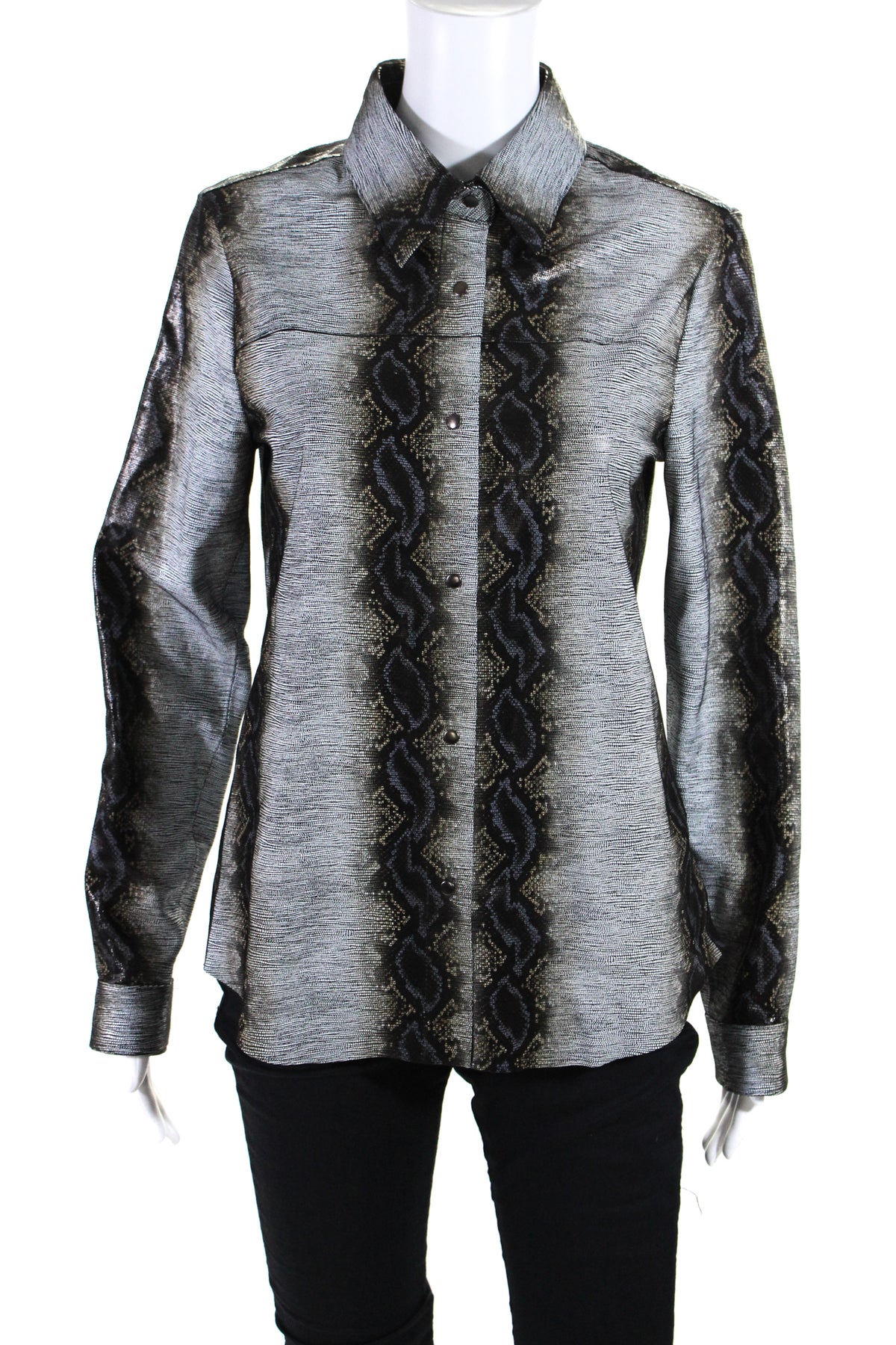 Blu Ice Damen Leder Snakeskin Muster Knopf Daunenbluse Grau
