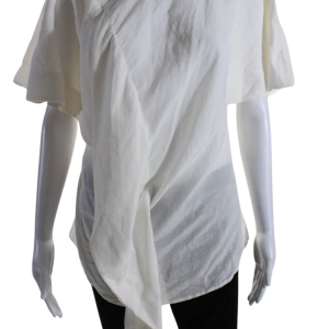 Colville Damen Leinen Krawatte Hals Kurzarm Love Bluse Ecru Weiß
