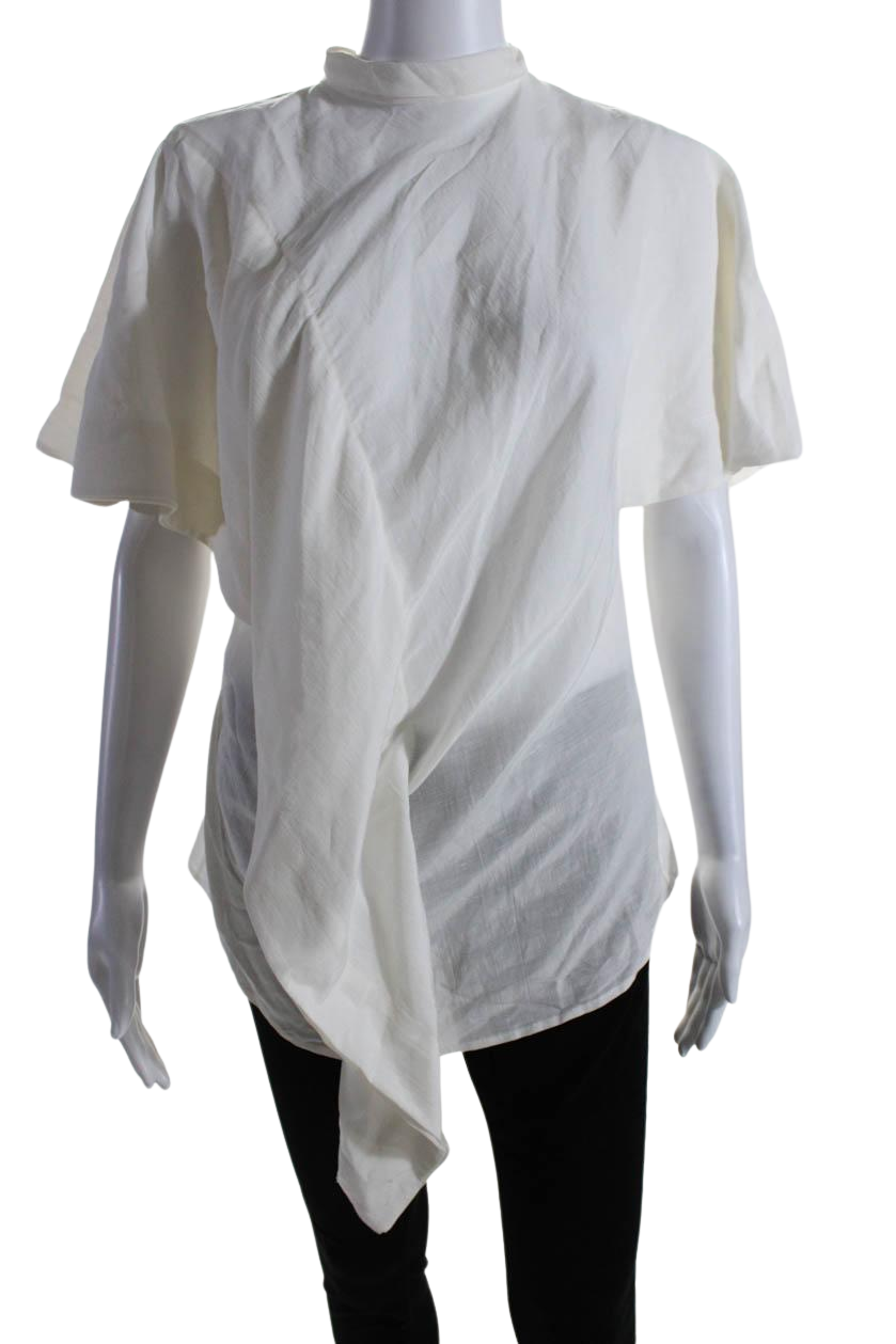 Colville Damen Leinen Krawatte Hals Kurzarm Love Bluse Ecru Weiß