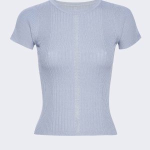 Rundhalsausschnitt Kurzarm Pullover in gedecktem Blau