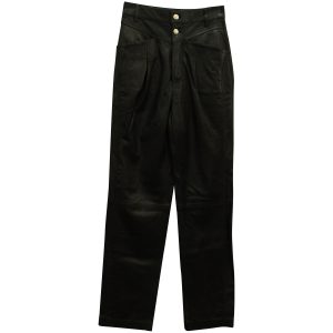 Iro Heim Pleated Straight Leg Hose aus schwarzem Leder 7833200590908