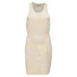 Celine Patterned Mini gestrickt Halfter Kleid aus creme Baumwolle 7833198395452