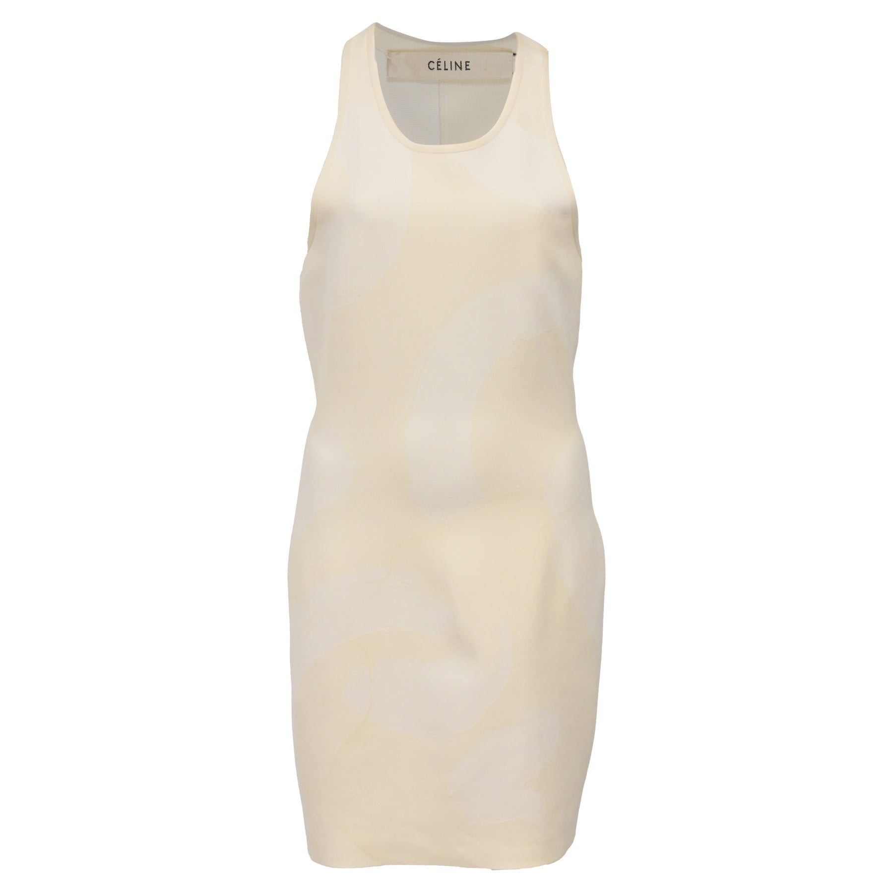 Celine Gemustertes Mini Neckholder Kleid aus cremefarbener Baumwolle