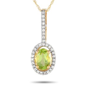 LB Exclusive 14K Gelbgold 0.09ct Diamant und Peridot Anhänger Halskette - – PD4 / 16077YPE
