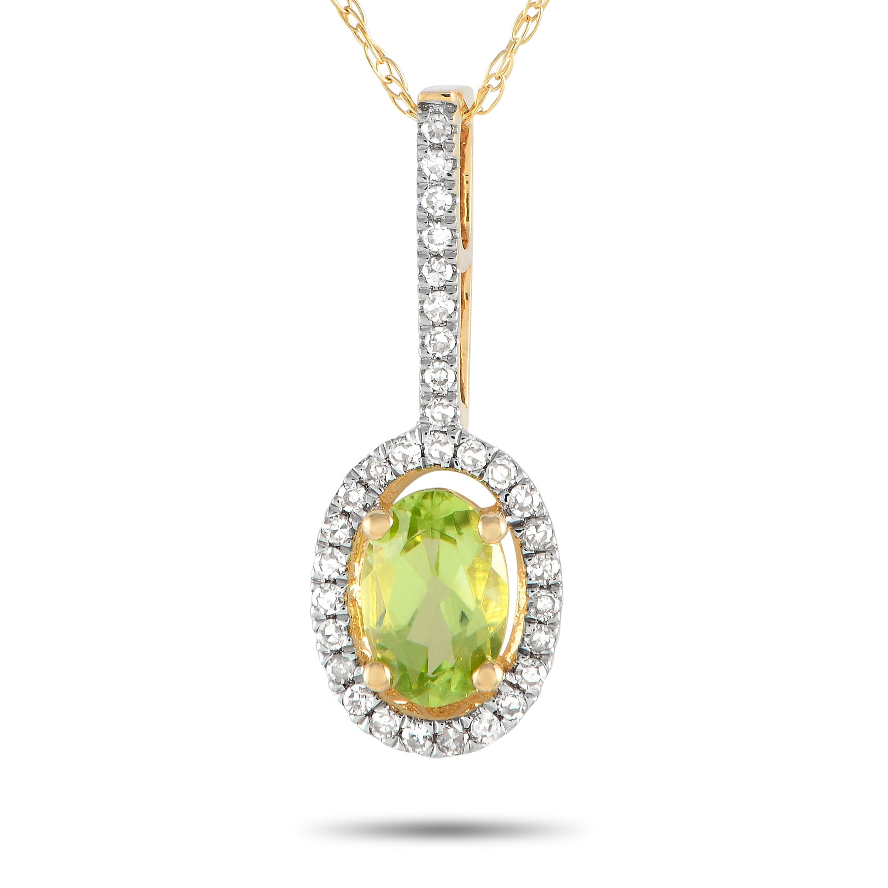 LB Exclusive 14K Gelbgold 0.09ct Diamant und Peridot Anhänger Halskette PD4 16077YPE