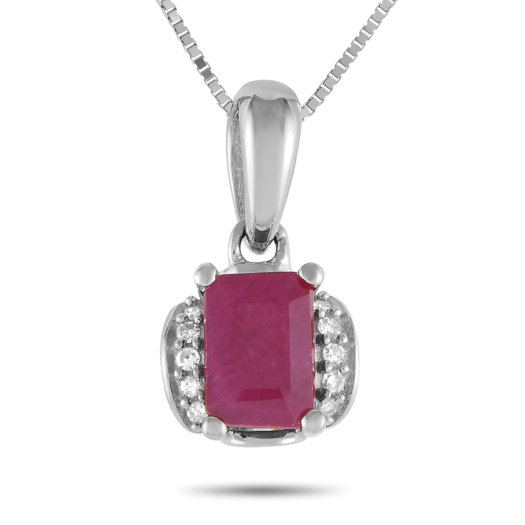 LB Exclusive 14K Weißgold 0.03ct Diamant und Rubin Anhänger Halskette PD4 16049WRU