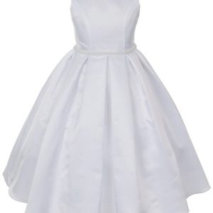 kleine Mädchen weiße Perle trim klassische plissierte Blumenmädchen Kleid 2-6