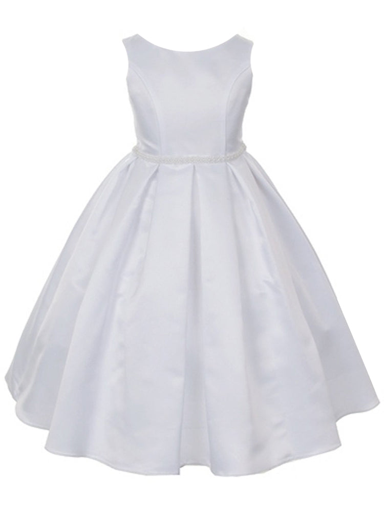 Kleine Mädchen Weiß Perle Besatz klassisch Plissee Blumenmädchen Kleid 2-6
