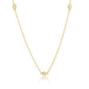 14k Gelbgold Station 2mm Runde Diamant Halskette