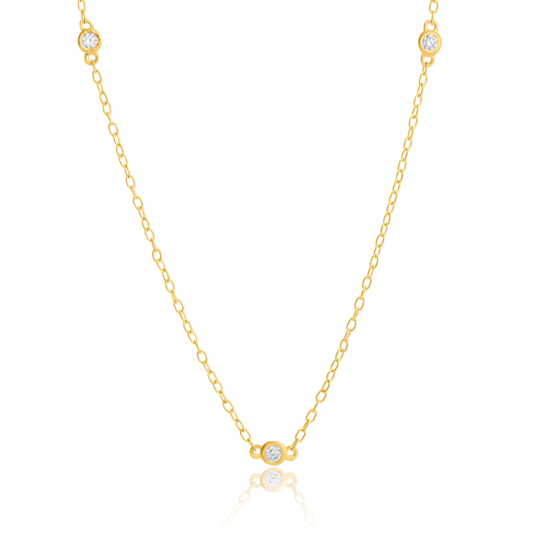 14k Gelbgold Station 2mm Runde Diamant Halskette