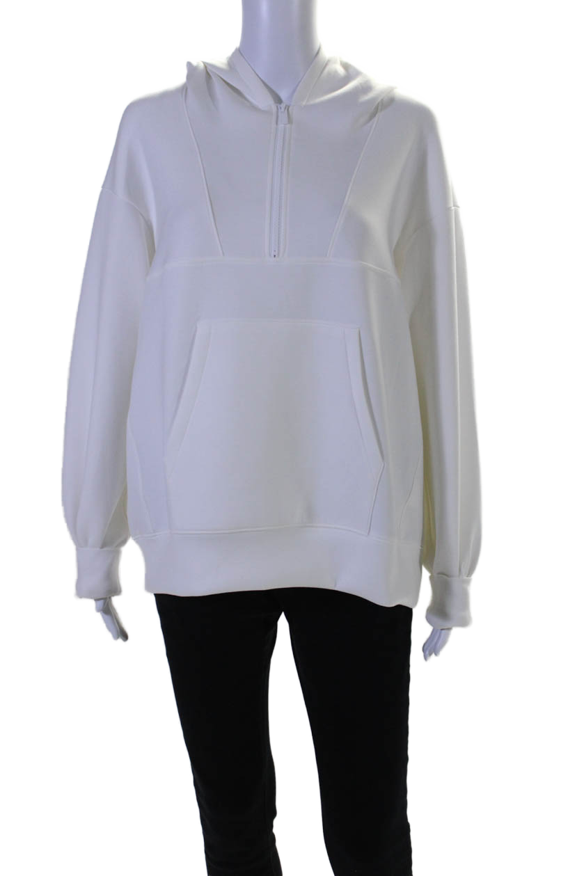 Lis Lareida Damen weißer halber Reißverschluss Langarm Pullover Tara Kapuzenpullover