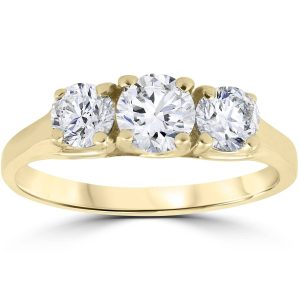 1ct Drei Stein Diamant Engagement Damen Anniversary Ring 14k Gelbgold