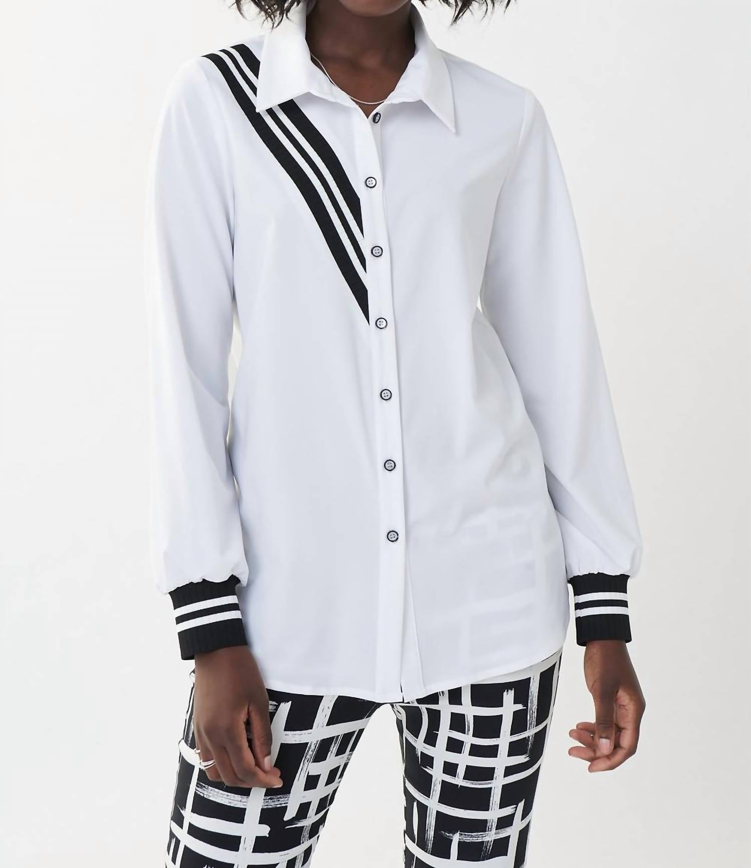 Schwarze/weiße Akzent Stripe Bluse