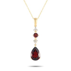 LB Exclusive 14K Gelbgold 0.05ct Diamant und Granat Anhänger Halskette - – PD4 / 16247YGA